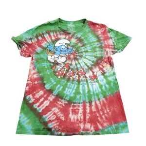The Smurfs Shirt Mens Medium Multicolor Tie Dye Mushroom Graphic Tee Cartoon Top